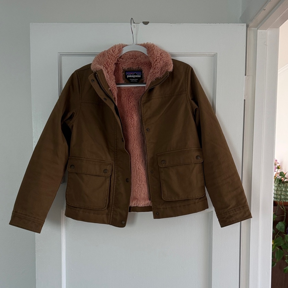 Patagonia Brown Puffer Jacket with Pink Faux-Fur Lining